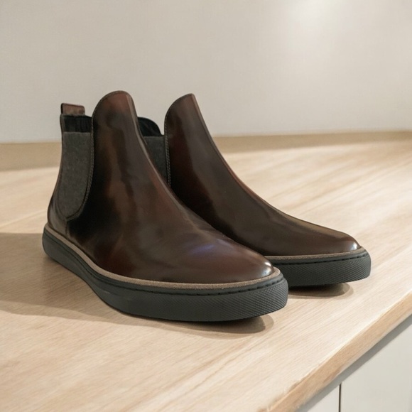 BRUNELLO CUCINELLI Monili Brown Leather Crystal Chelsea Boots - Picture 4 of 10